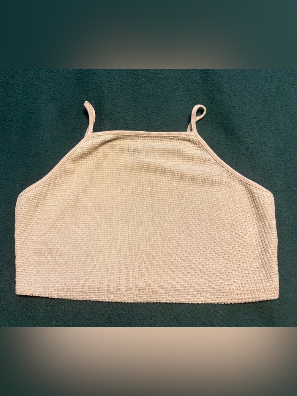 Kittenish Cream Ribbed Halter Crop Camisole
